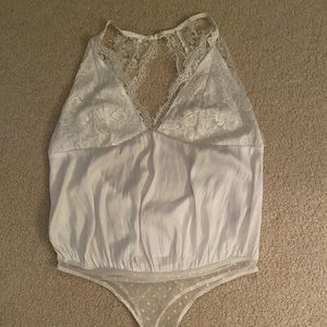 Free people flow white lace and satin bodysuit, open back